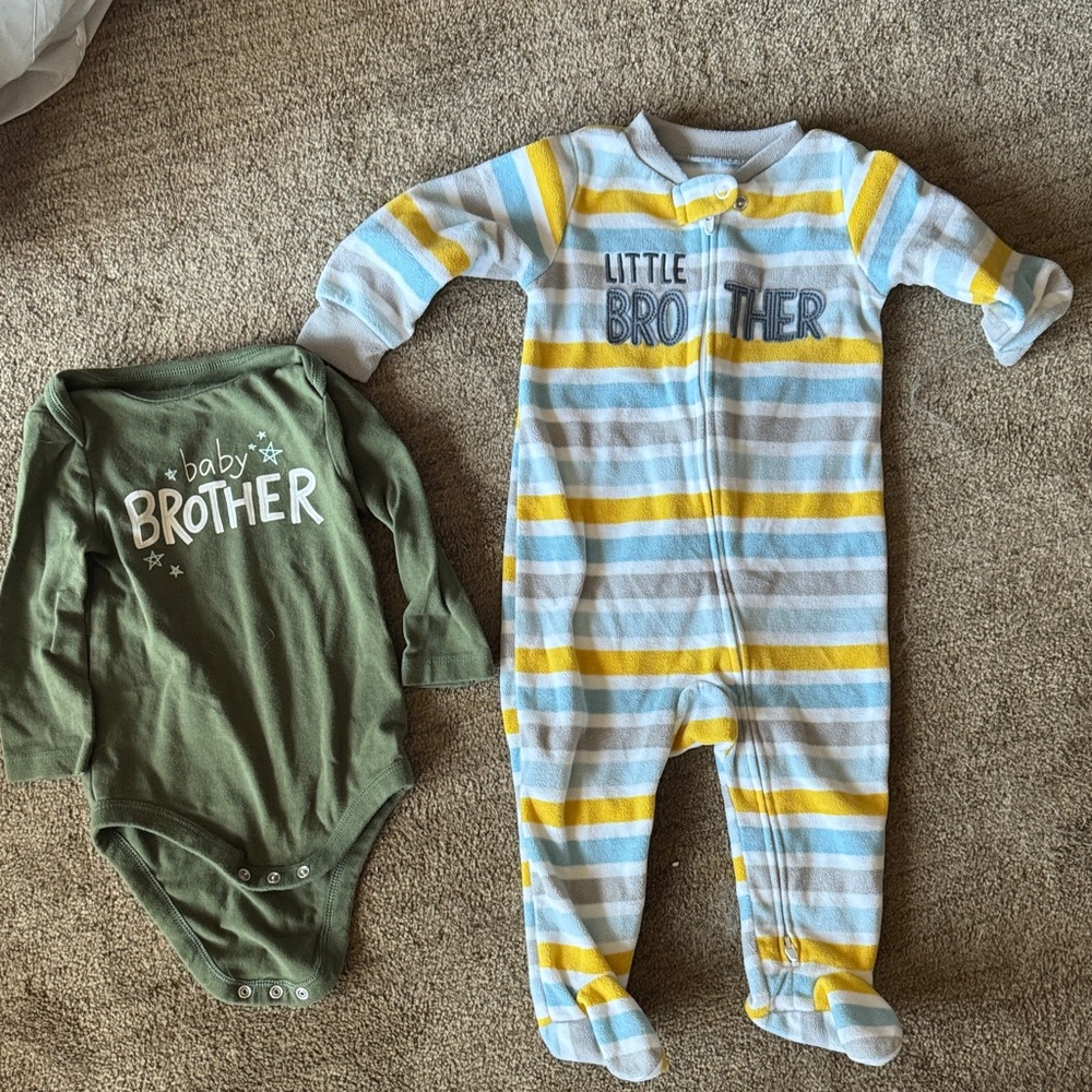 Little Brother Striped and Green Baby One Piece Set